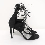 Stuart Weitzman LegWrap Lace-Up Sandal Black Textured Suede Size 7 Open Toe Heel available at CelebrityOwned.com img_3