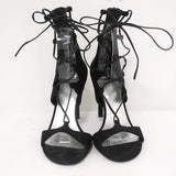 Stuart Weitzman LegWrap Lace-Up Sandal Black Textured Suede Size 7 Open Toe Heel available at CelebrityOwned.com img_4