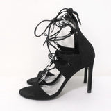 Stuart Weitzman LegWrap Lace-Up Sandal Black Textured Suede Size 7 Open Toe Heel available at CelebrityOwned.com img_6
