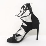 Stuart Weitzman LegWrap Lace-Up Sandal Black Textured Suede Size 7 Open Toe Heel available at CelebrityOwned.com img_8