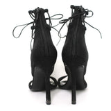 Stuart Weitzman LegWrap Lace-Up Sandal Black Textured Suede Size 7 Open Toe Heel available at CelebrityOwned.com img_9