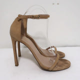 Stuart Weitzman Nudist Sandals Beige Textured Suede Size 8.5 Ankle Strap Heel available at CelebrityOwned.com img_2