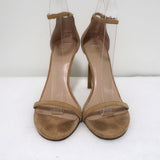 Stuart Weitzman Nudist Sandals Beige Textured Suede Size 8.5 Ankle Strap Heel available at CelebrityOwned.com img_4