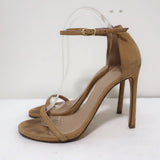 Stuart Weitzman Nudist Sandals Beige Textured Suede Size 8.5 Ankle Strap Heel available at CelebrityOwned.com img_6