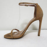 Stuart Weitzman Nudist Sandals Beige Textured Suede Size 8.5 Ankle Strap Heel available at CelebrityOwned.com img_7