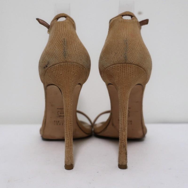 Stuart Weitzman Nudist Sandals Beige Textured Suede Size 8.5 Ankle Strap Heel available at CelebrityOwned.com img_8