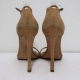Stuart Weitzman Nudist Sandals Beige Textured Suede Size 8.5 Ankle Strap Heel available at CelebrityOwned.com img_8