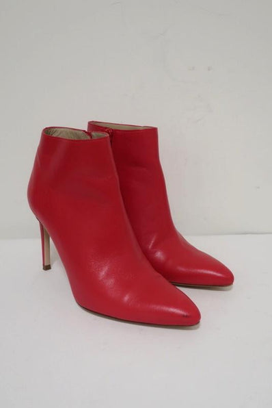 Stuart Weitzman Pureaok Ankle Boots Red Leather Size 6.5 Pointed Toe Booties available at CelebrityOwned.com img_1
