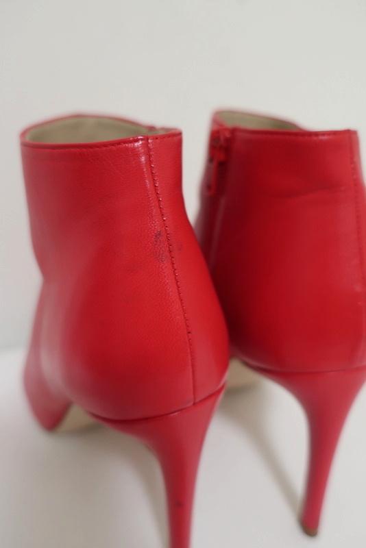 Stuart Weitzman Pureaok Ankle Boots Red Leather Size 6.5 Pointed Toe Booties available at CelebrityOwned.com img_9