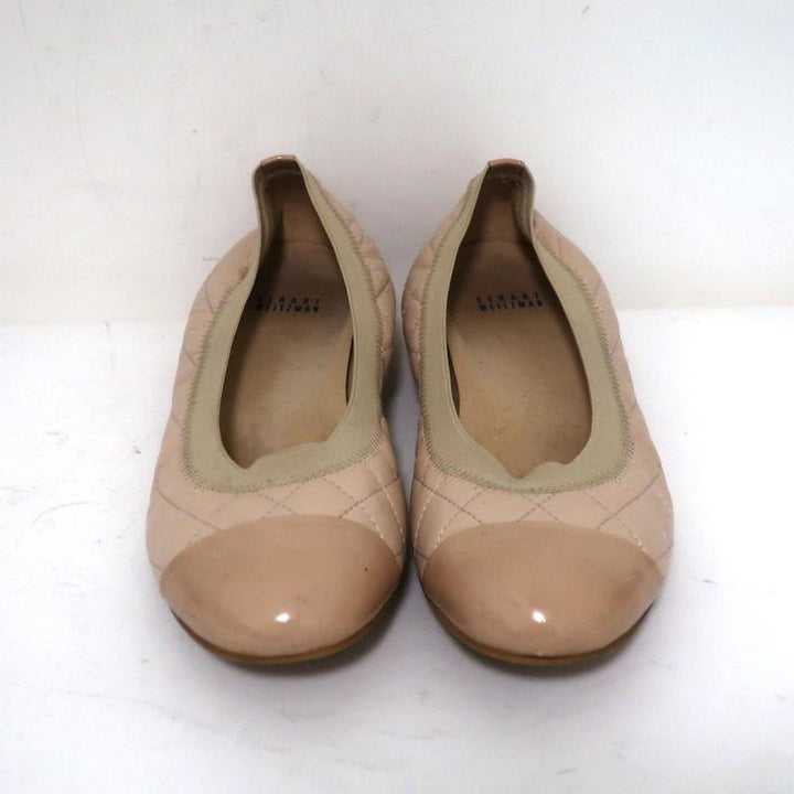 Stuart Weitzman Quiltable Cap Toe Ballet Flats Beige Quilted Leather Size 9 available at CelebrityOwned.com img_4