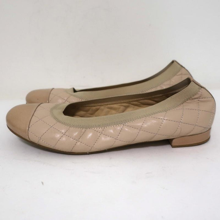 Stuart Weitzman Quiltable Cap Toe Ballet Flats Beige Quilted Leather Size 9 available at CelebrityOwned.com img_6