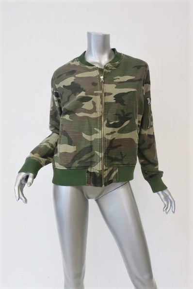 Sundry Camo Bomber Jacket Army Green Cotton Size 2 available at CelebrityOwned.com img_1