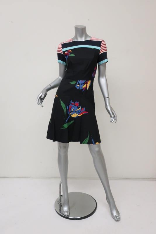 Suno Dress Black Floral &amp; Striped Print Twill Size 2 Short Sleeve Fit &amp; Flare available at CelebrityOwned.com img_2