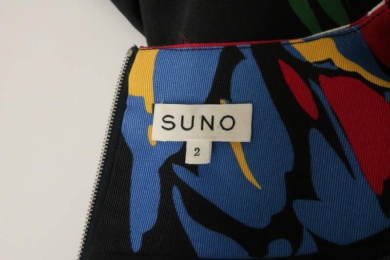 Suno Dress Black Floral &amp; Striped Print Twill Size 2 Short Sleeve Fit &amp; Flare available at CelebrityOwned.com img_7