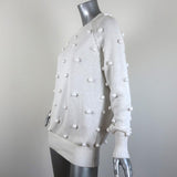 THE GREAT Pom Pom Sweater White Cotton Knit Size 0 Crewneck Pullover available at CelebrityOwned.com img_3