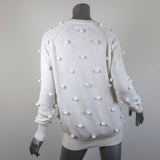 THE GREAT Pom Pom Sweater White Cotton Knit Size 0 Crewneck Pullover available at CelebrityOwned.com img_6