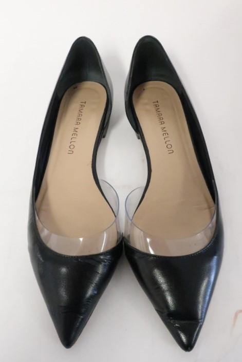 Tamara Mellon Darling Flat Black Leather &amp; PVC Size US 7.5 d&