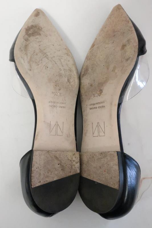 Tamara Mellon Darling Flat Black Leather &amp; PVC Size US 7.5 d&