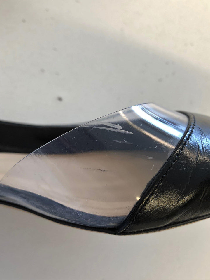 Tamara Mellon Darling Flat Black Leather &amp; PVC Size US 7.5 d&