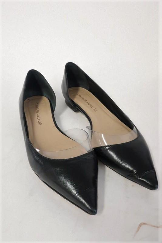 Tamara Mellon Darling Flat Black Leather &amp; PVC Size US 7.5 d&