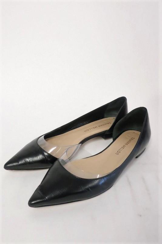 Tamara Mellon Darling Flat Black Leather &amp; PVC Size US 7.5 d&