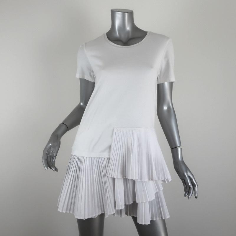 Thakoon T-Shirt Dress White Pleated Cotton Size Extra Small Short Sleeve Mini available at CelebrityOwned.com img_1