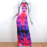 The Eternal Sleeveless Maxi Dress Leather-Trim Multicolor Printed Silk Size 2 available at CelebrityOwned.com img_1