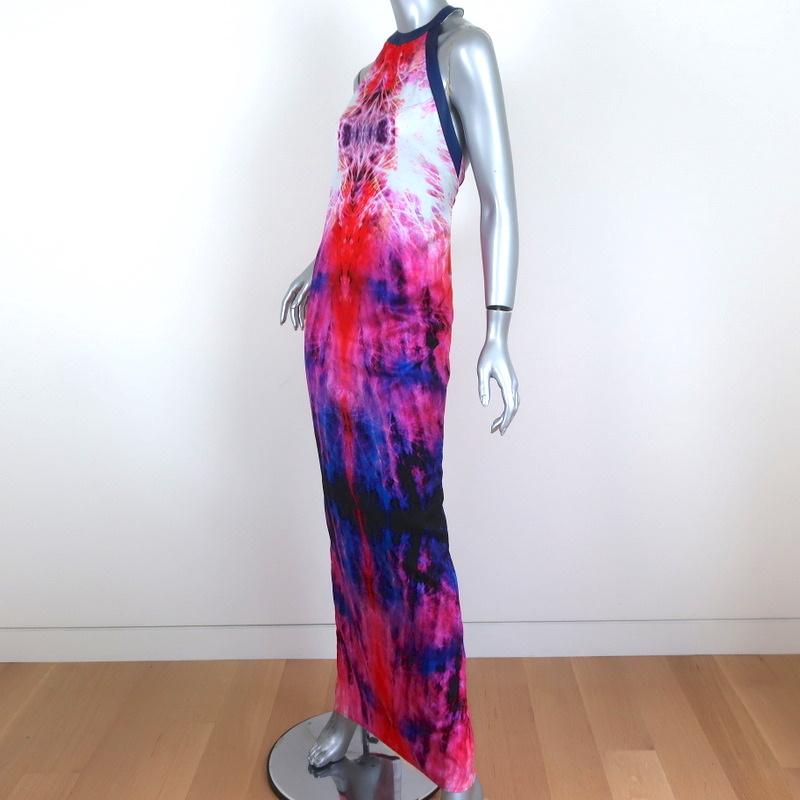 The Eternal Sleeveless Maxi Dress Leather-Trim Multicolor Printed Silk Size 2 available at CelebrityOwned.com img_3