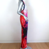 The Eternal Sleeveless Maxi Dress Leather-Trim Multicolor Printed Silk Size 2 available at CelebrityOwned.com img_4