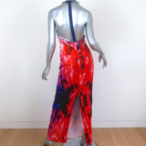 The Eternal Sleeveless Maxi Dress Leather-Trim Multicolor Printed Silk Size 2 available at CelebrityOwned.com img_5