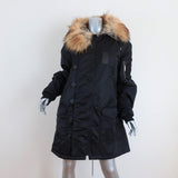 The Kooples Oversized Hooded Parka Black Size 2 Faux Fur-Trim Coat NEW available at CelebrityOwned.com img_1