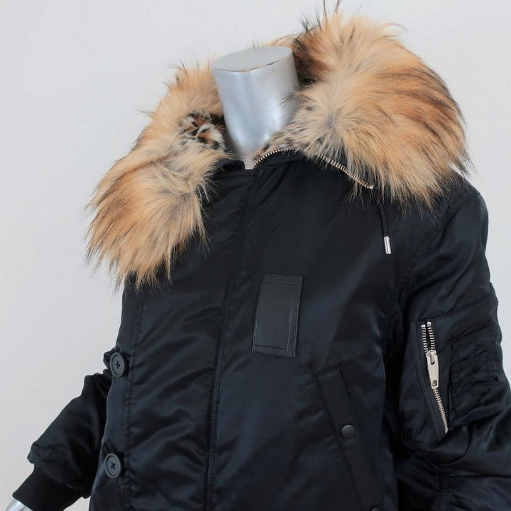 The Kooples Oversized Hooded Parka Black Size 2 Faux Fur-Trim Coat NEW available at CelebrityOwned.com img_4