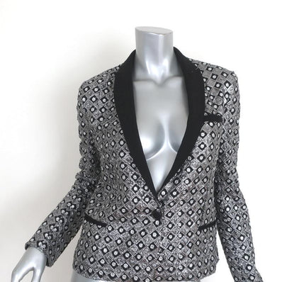 The Kooples Sequined Blazer Silver/Black Size Medium One-Button Jacket-img_[image_position} from CelebrityOwned.com