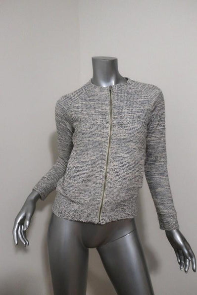The Lady & The Sailor Varsity Cardigan Cream/Blue Boucle Knit Size 2 Zip Sweater available at CelebrityOwned.com img_1