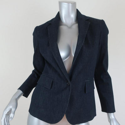 Theory Blazer Current Indigo Stretch Denim Size 4 One-Button Jacket available at CelebrityOwned.com img_1