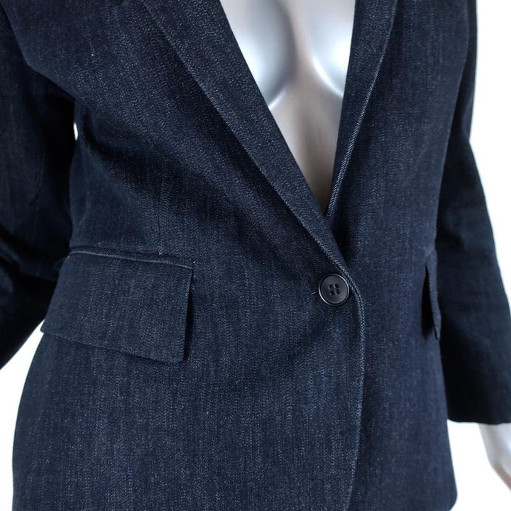 Theory Blazer Current Indigo Stretch Denim Size 4 One-Button Jacket available at CelebrityOwned.com img_2