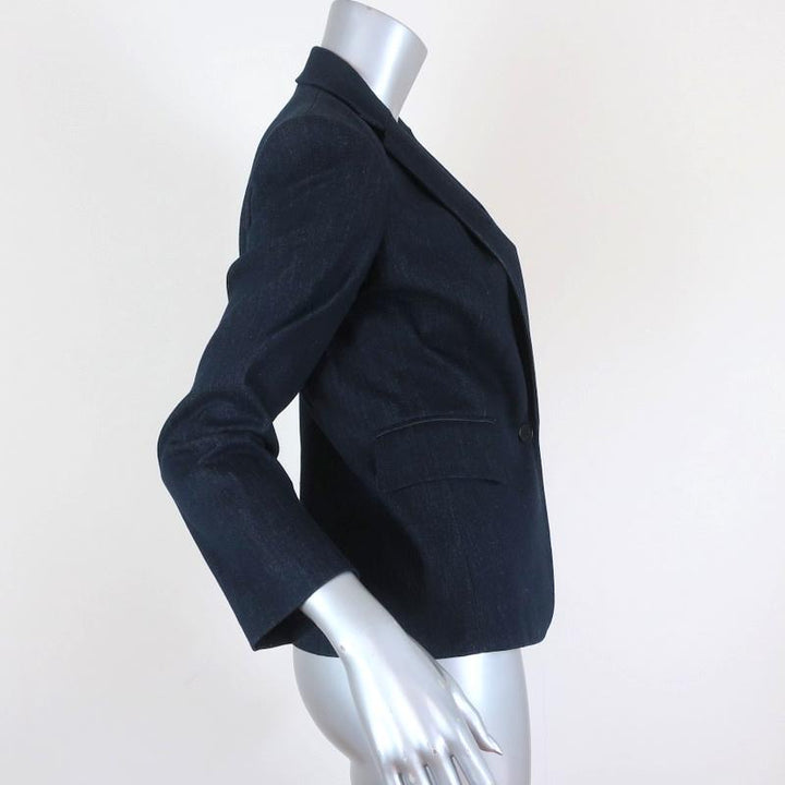Theory Blazer Current Indigo Stretch Denim Size 4 One-Button Jacket available at CelebrityOwned.com img_3
