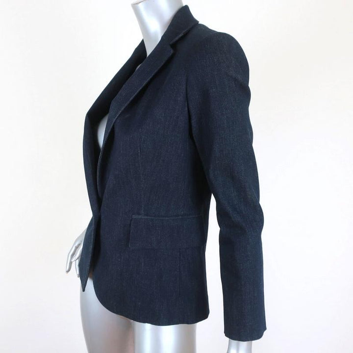 Theory Blazer Current Indigo Stretch Denim Size 4 One-Button Jacket available at CelebrityOwned.com img_4