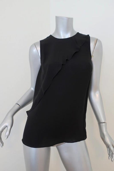 Theory Blouse Charelle Black Silk Size Petite Sleeveless Cascade Top available at CelebrityOwned.com img_1