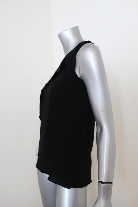 Theory Blouse Charelle Black Silk Size Petite Sleeveless Cascade Top available at CelebrityOwned.com img_4