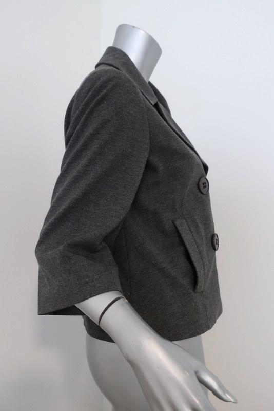 Theory Double Breasted Jacket Gerda Dark Gray Melange Jersey Size Medium available at CelebrityOwned.com img_4