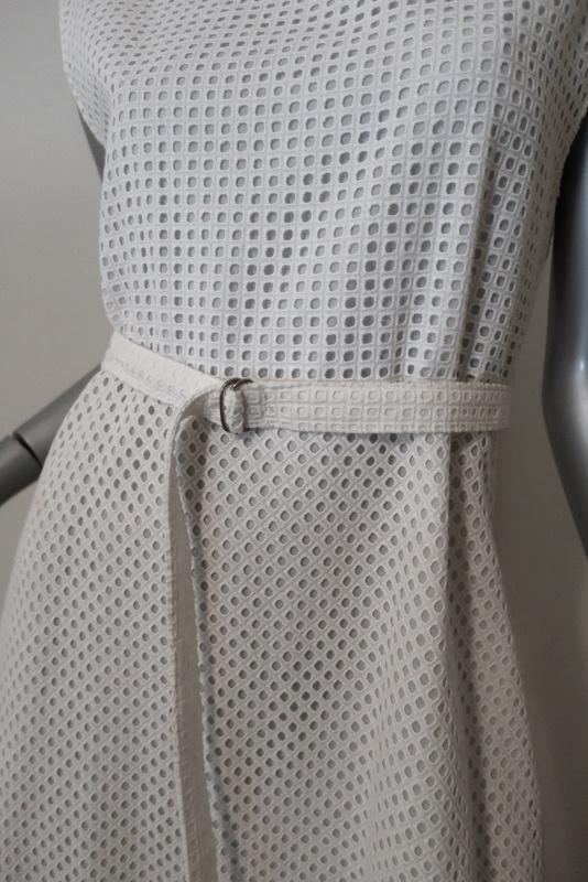 Theory Dress Afala White Eyelet Embroidered Cotton Size 6 Belted A-Line available at CelebrityOwned.com img_3