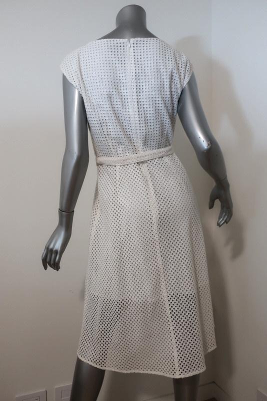 Theory Dress Afala White Eyelet Embroidered Cotton Size 6 Belted A-Line available at CelebrityOwned.com img_5