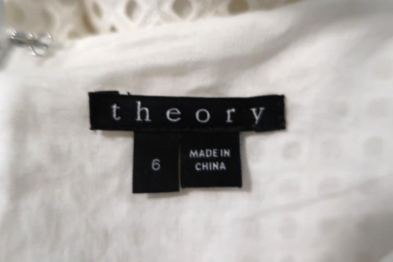 Theory Dress Afala White Eyelet Embroidered Cotton Size 6 Belted A-Line available at CelebrityOwned.com img_6