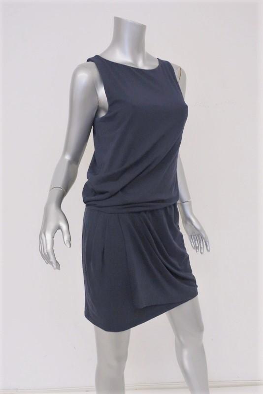 Theory Dress Dark Blue Stretch Jersey Size Medium Sleeveless Blouson Mini available at CelebrityOwned.com img_4