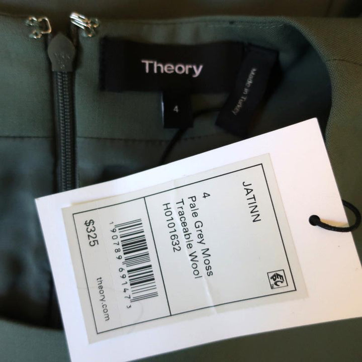 Theory Dress Jatinn Pale Green Stretch Wool Size 4 Short Sleeve Shift NEW available at CelebrityOwned.com img_5