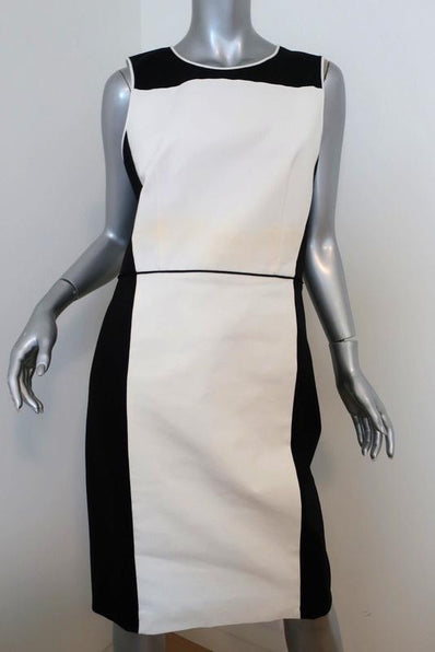 Theory Dress Nyasha Black/White Colorblock Wool-Blend Size 12 Sleeveless Sheath available at CelebrityOwned.com img_1