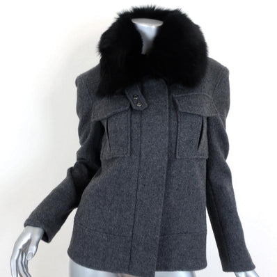 Theory Glormarie Fur Collar Coat Gray Bolton Wool Size Petite Zip-Up Jacket NEW available at CelebrityOwned.com img_1