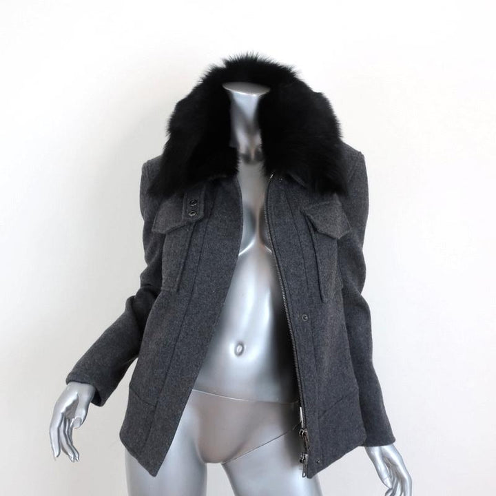 Theory Glormarie Fur Collar Coat Gray Bolton Wool Size Petite Zip-Up Jacket NEW available at CelebrityOwned.com img_2