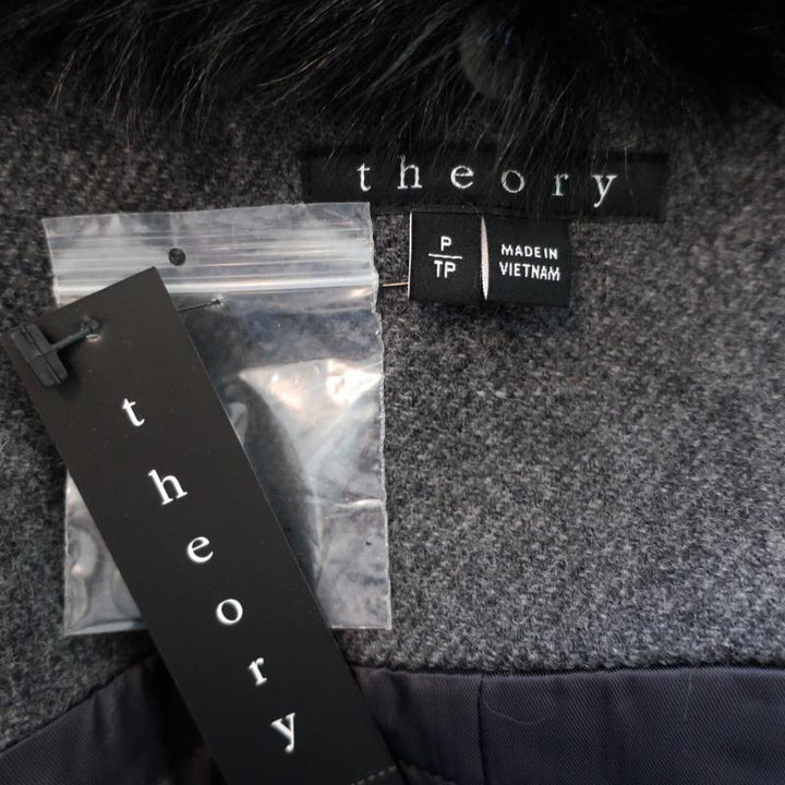 Theory Glormarie Fur Collar Coat Gray Bolton Wool Size Petite Zip-Up Jacket NEW available at CelebrityOwned.com img_7